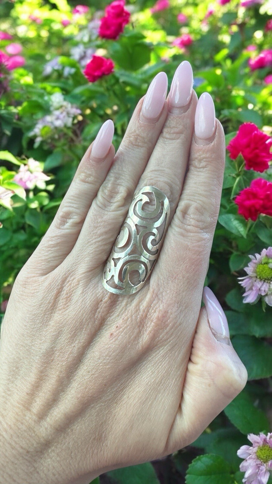 .925 Sterling Silver Scroll Ring Half Finger Adju… - image 1