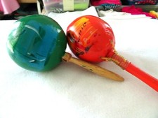 2 Mexican Wooden Maracas-Bold Colors-