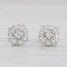 New 0.20ctw Diamond Flower Stud Earrings 14k White Gold Small Pierced Studs