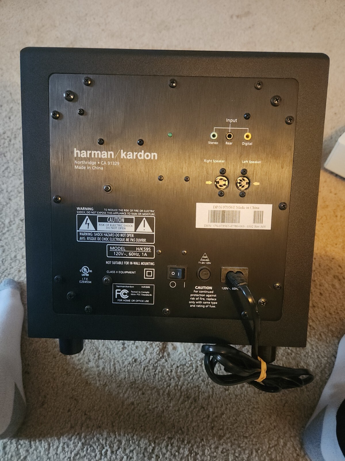 Harman Kardon HK595 H/K595 Active Powered Subwoofer Only Tested Working