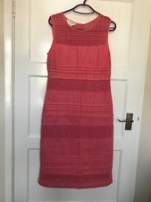 Monsoon Pink Salmon Sleeveless Floral Linen Dress UK Size 6