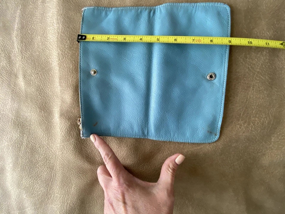 Cottagecore Vintage Pin American Apparel genuine leather Blue clutch bag wallet - Image 3 of 4