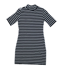 Gap Womens Black White Striped Short Sleeve Mock Neck Stretch Sheath Dress XS