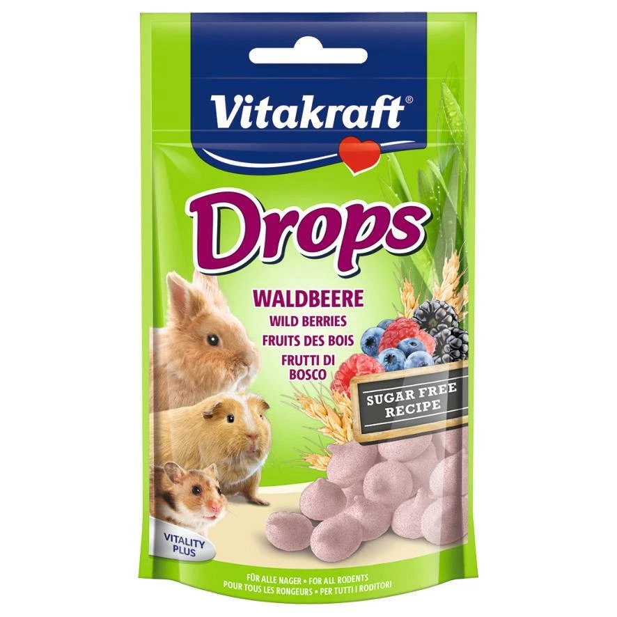 VITAKRAFT WILD BERRY Rabbit Guinea Pig Hamster Treats 75g ect Mini Drops No Added Sugar