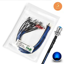 5Pcs Blue 12V 8mm Diffused Prewired LED Indicator Light Pilot Lamp Bulbs Single