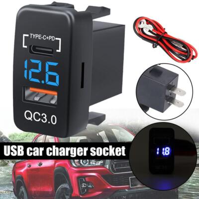 USB Car Charger Socket Type-C QC3.0 Port Voltmete * W4T2