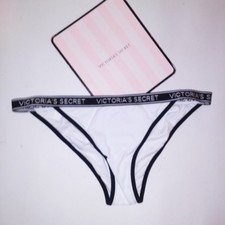 Victoria Secret Swim Bikini Bottom White Black Banded Logo Solid Cheeky