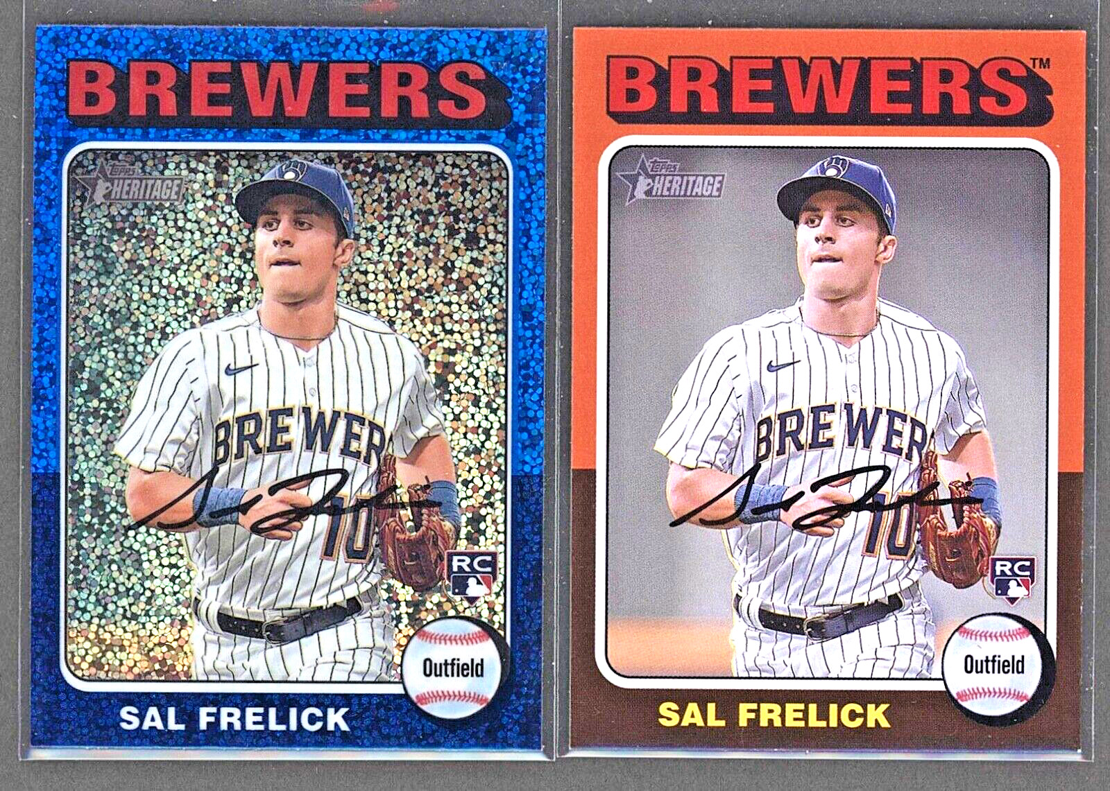 Sal Frelick 2024 Topps Heritage #451 Chrome Blue Sparkle + Base #451 RC Brewers