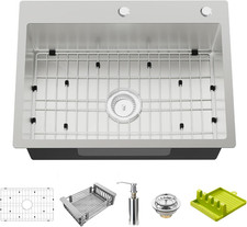 25x18 Inch Stainless Steel Drop-In Sink with Accessories for Kitchen  Bar