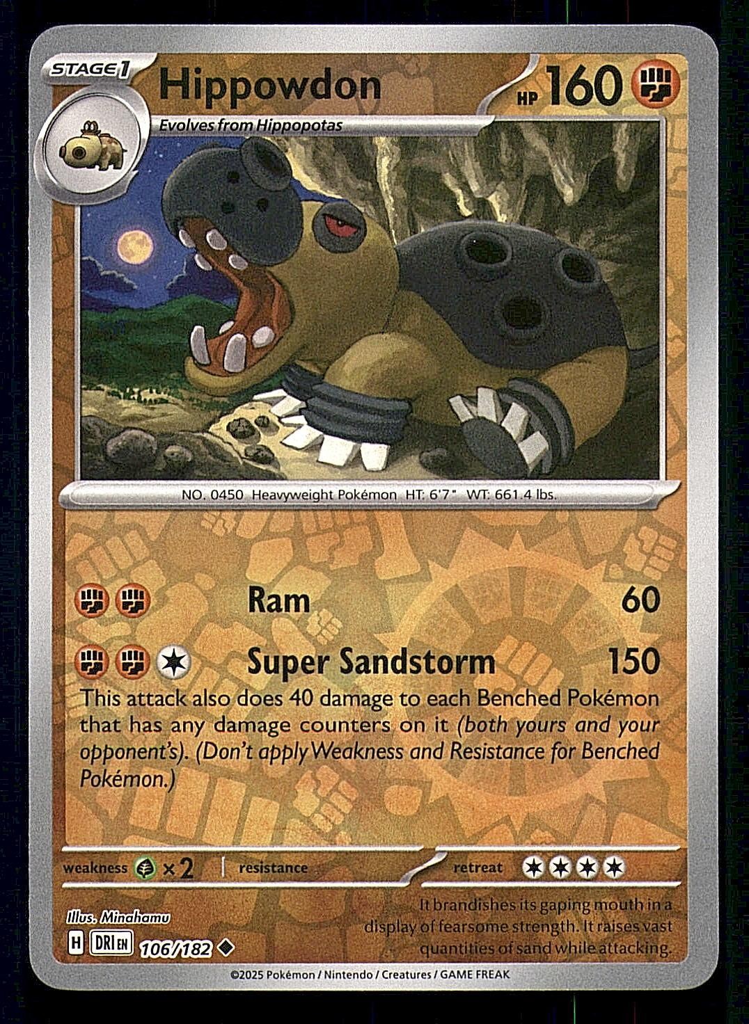 HIPPOWDON 106/182 UNCOMMON DESTINED RIVALS POKEMON REVERSE HOLO NEAR MINT