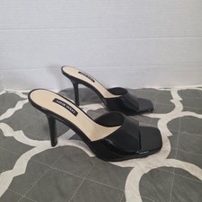 Nine West Disko Black Patent Dress Slide Sandals Mules Women's Sz 5 New