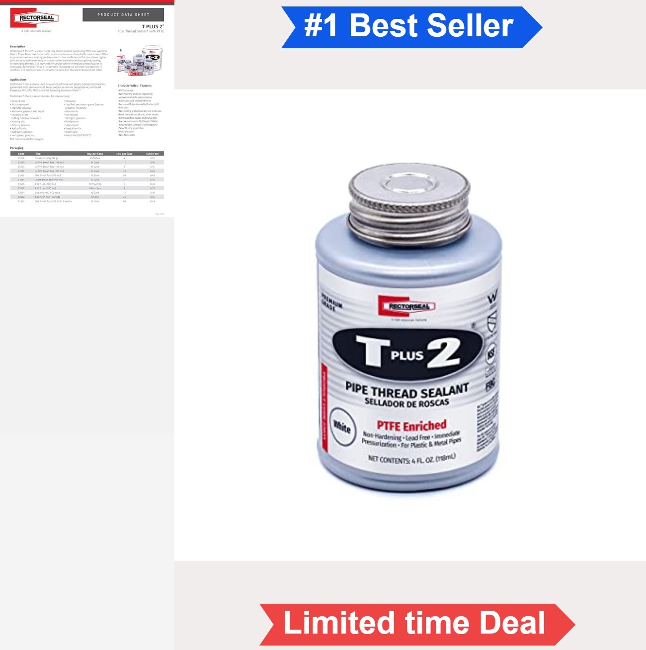 Pipe Thread Sealant PTFE Enriched Non-Hardening Paste 1/4 Pint For Plumbing