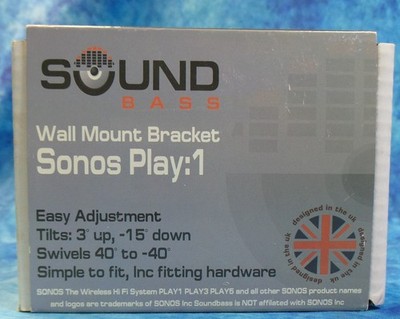 Sonos Play 1 Speaker Wall Mount Bracket White by Sound Bass,  Tilt, Swivel - NEW