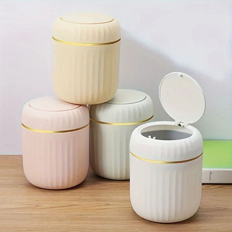 1pc Mini Desktop Trash Can with Lid Office Desk Storage Bin Home Supplies - NEW
