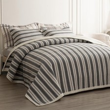 Cotton Striped Quilt Set, Ultra Soft 3 Pieces Queen Size Bedding with 2 Pillo...