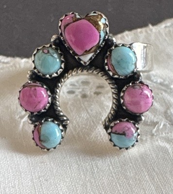 Cotton Candy Turquoise Horseshoe Cocktail Ring   Size 7-9 Adjustable Ring