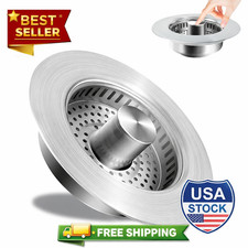 3 in 1 Kitchen Sink Drain Strainer Stopper Combo Pop Up Stainless Steel Basket