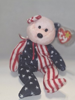 Spangle Ty Beanie Baby Pink Face Patriortic America Bear MWMT DOB July 14 1999