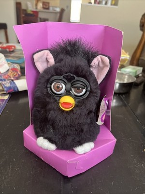 Furby Plush Interactive Toy Black with Pink Ears and White Feet antique bid