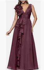 Xscape Evening Gown Ruffle Organza Size 14 - wine Plum burgundy 