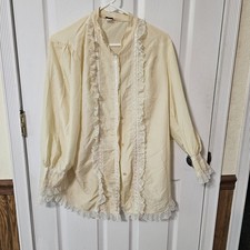 Christian Dior Blouse Long Sleeve Top Yellow Ivory Lace Trim Vintage Sz M USA