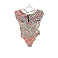 Leilani One Piece Swimsuit Women's Sz 14 Geometric Cutout Halter Boho Western