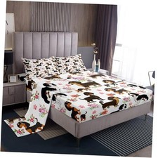 Dachshund Duvet Cover Pink Floral Sausage Dog Sheet Set Queen Multi 23f102