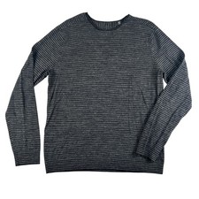 Vince Sweater Mens Medium Gray Stripe Wool Linen Crewneck Knit Pullover Slim Fit