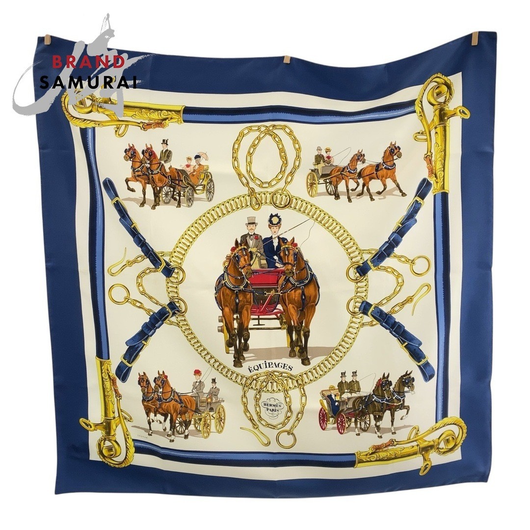 Hermes Carre 90 Equipages Blue Multicolor Silk Scarf For Women 503859 Used