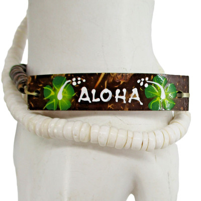Hawaiian Natural Puka Shell Anklet 10'' and Aloha Coconut Shell Bracelet Vintage