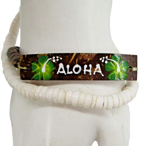 Hawaiian Natural Puka Shell Anklet 10" and Aloha Coconut Shell Bracelet Vintage