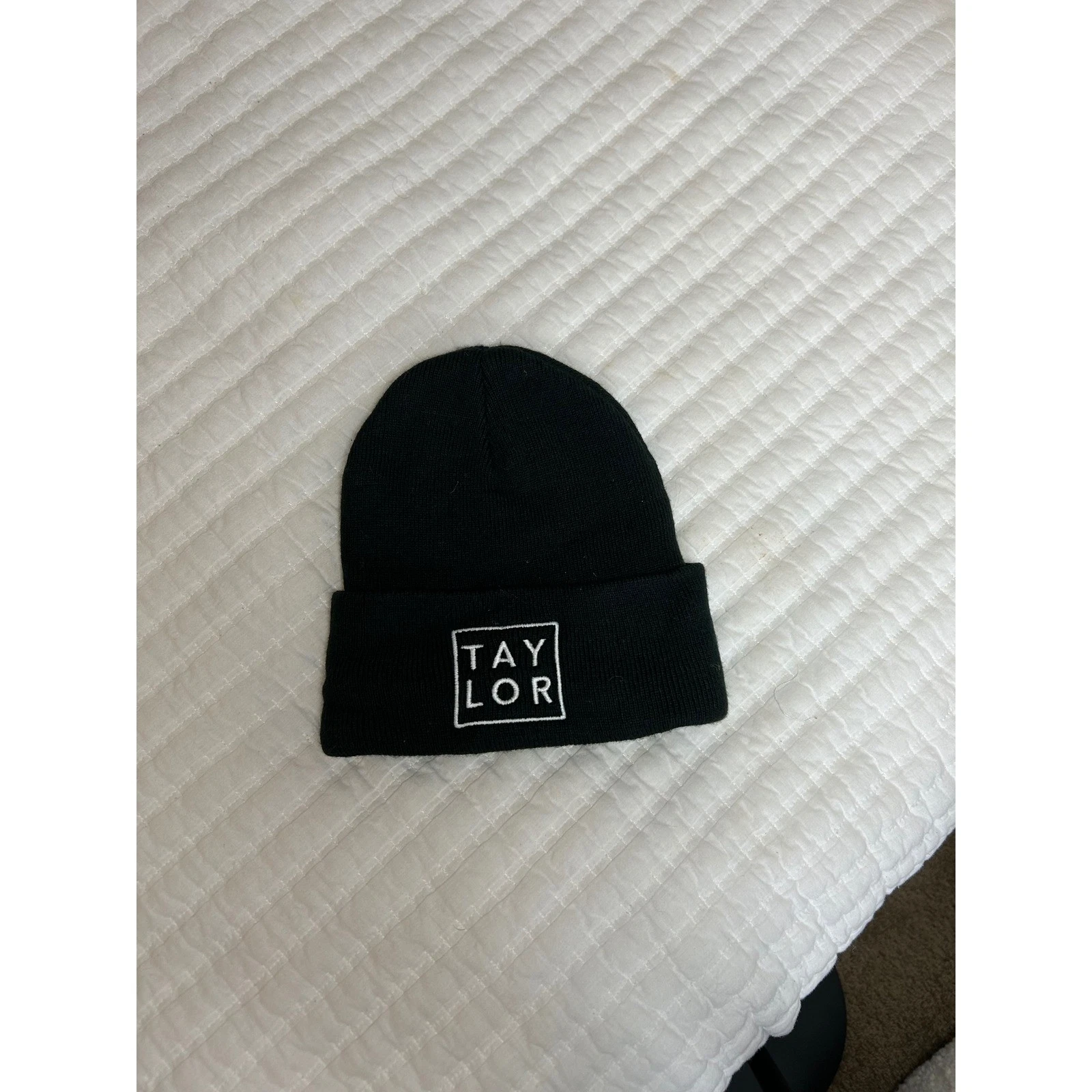 Port & Company Black Beanie Hat With Taylor Embroidered Logo Winter Warm