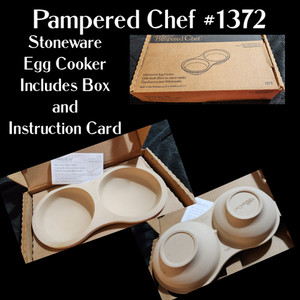 Pampered Chef #1372 Microwave Stoneware Egg Cooker In Box with instruction Card