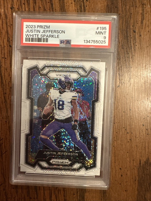 2023 Panini Prizm Justin Jefferson #195 White Sparkle SSP PSA 9