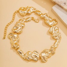 18K Gold Finish Simple Irregular Big Heavy Metal Gold Chain Necklace