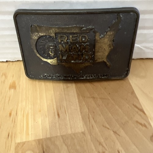 Vintage Red man Land Home of Americas Best Chew Brass Belt Buckle Rare