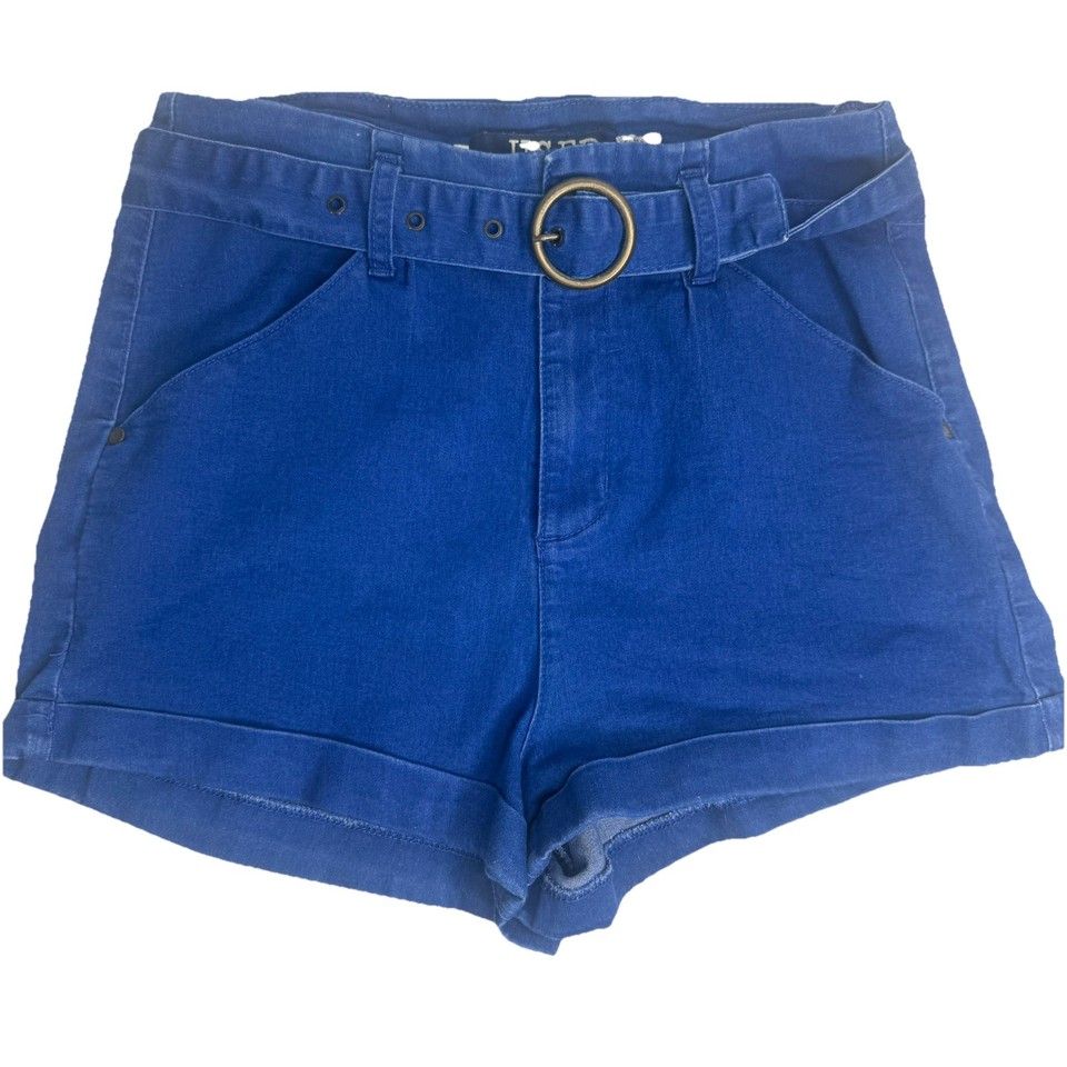 Used U 14 Shorts Denim Blue Stretch High Rise Removable Belt Beach Summer Surf