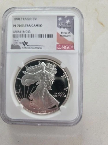 1998 P American Silver Eagle NGC PF70 Ultra Cameo John Mercanti Signed