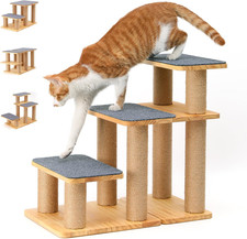 Dog Stairs, Solid Wood Pet Stairs with Cat Scratching Post, Transformable Cat Ra