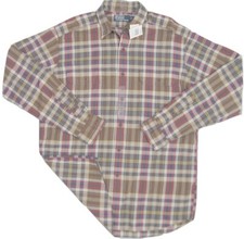 NEW Vintage Polo Ralph Lauren Madras Shirt Brown Plaid Cotton Epaulets OVERSIZE