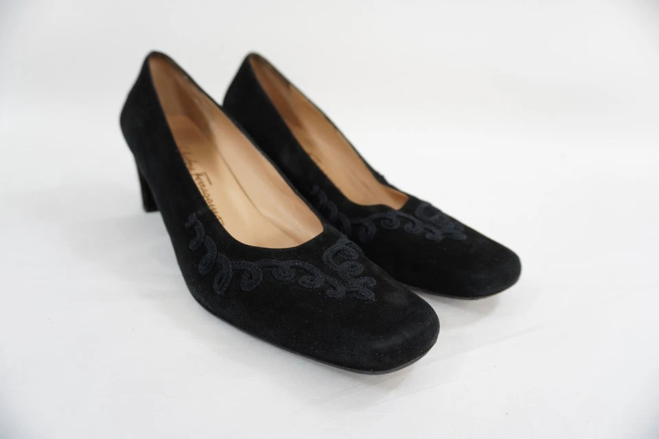 Salvatore Ferragamo Zapatos de Gamuza Negros De Colección Para Mujer 10 AA Hechos en Italia 109 Foto 3 de 4