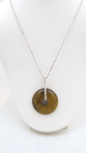 LAUREN Ralph Lauren Tiger's Eye Pendant Necklace, 16" Silver-Tone NEW In Box - Picture 7 of 7