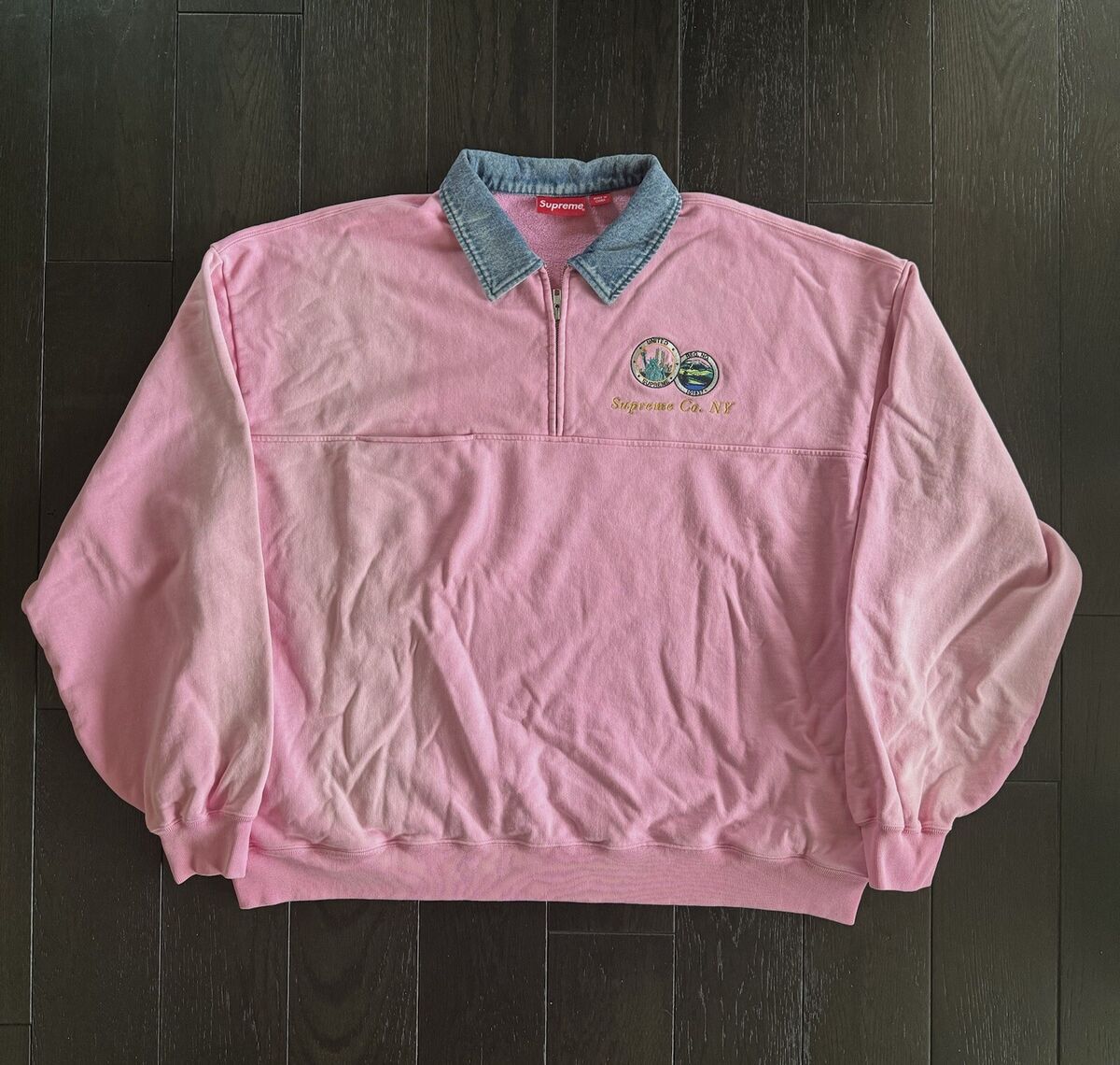 Supreme Denim Collar Half Zip Sweatshirt Pink SS23 - Size XL Supreme Denim Collar Half Zip Sweatshirt Pink SS23 - Size XL