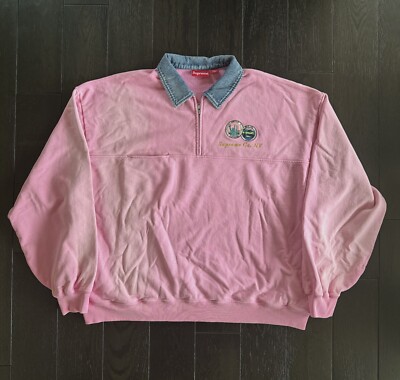 Supreme Denim Collar Half Zip Sweatshirt Pink SS23 - Size XL Supreme Denim Collar Half Zip Sweatshirt Pink SS23 - Size XL
