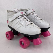 Zone I-25 Roller Skates Girl 4 White Pink Series Wheels Toe Stops Quad Hook Loop