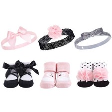 Hudson Baby Infant Girl Headband and Socks Giftset 6pc, Swan, One Size