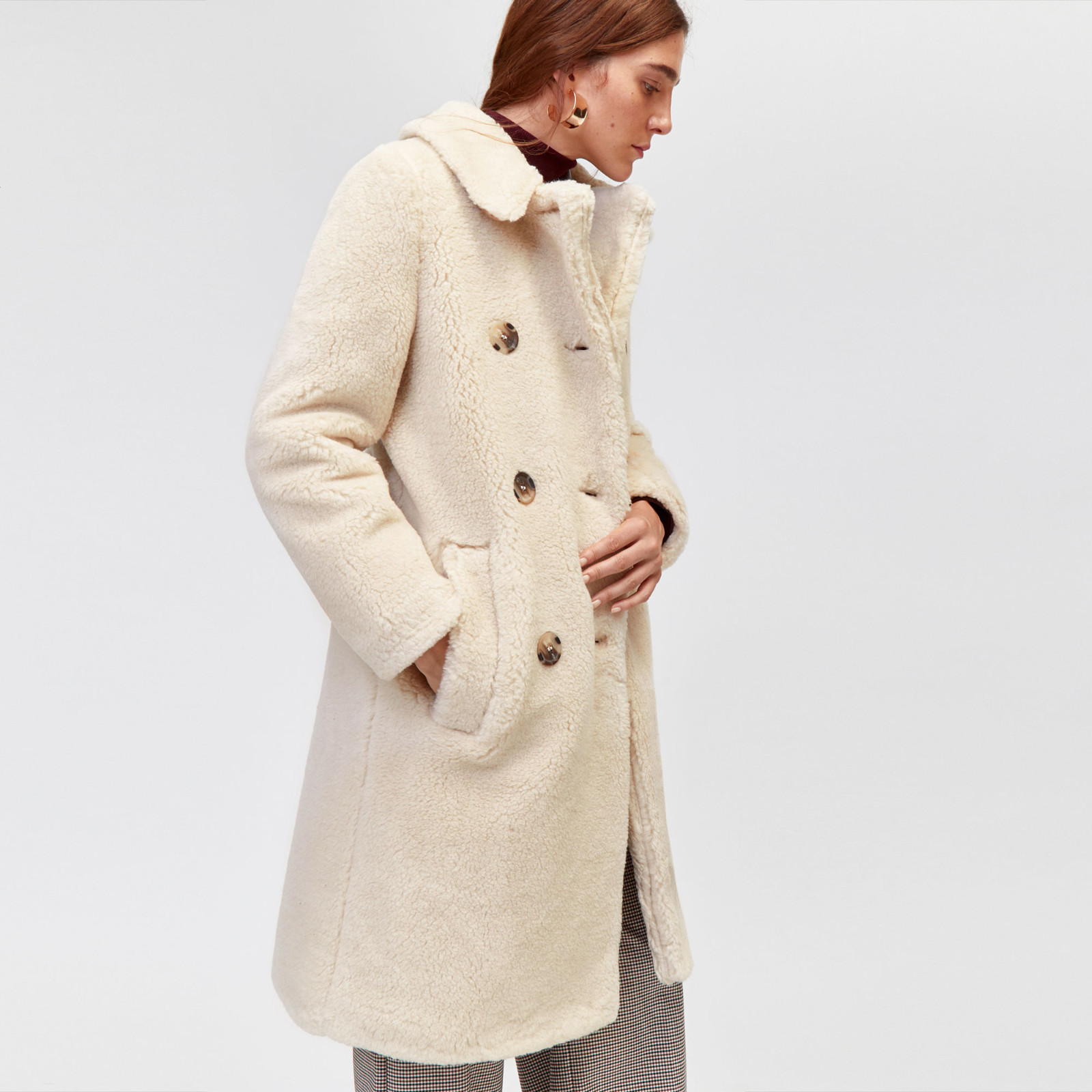 Warehouse Long Shearling Fur Teddy Coat 