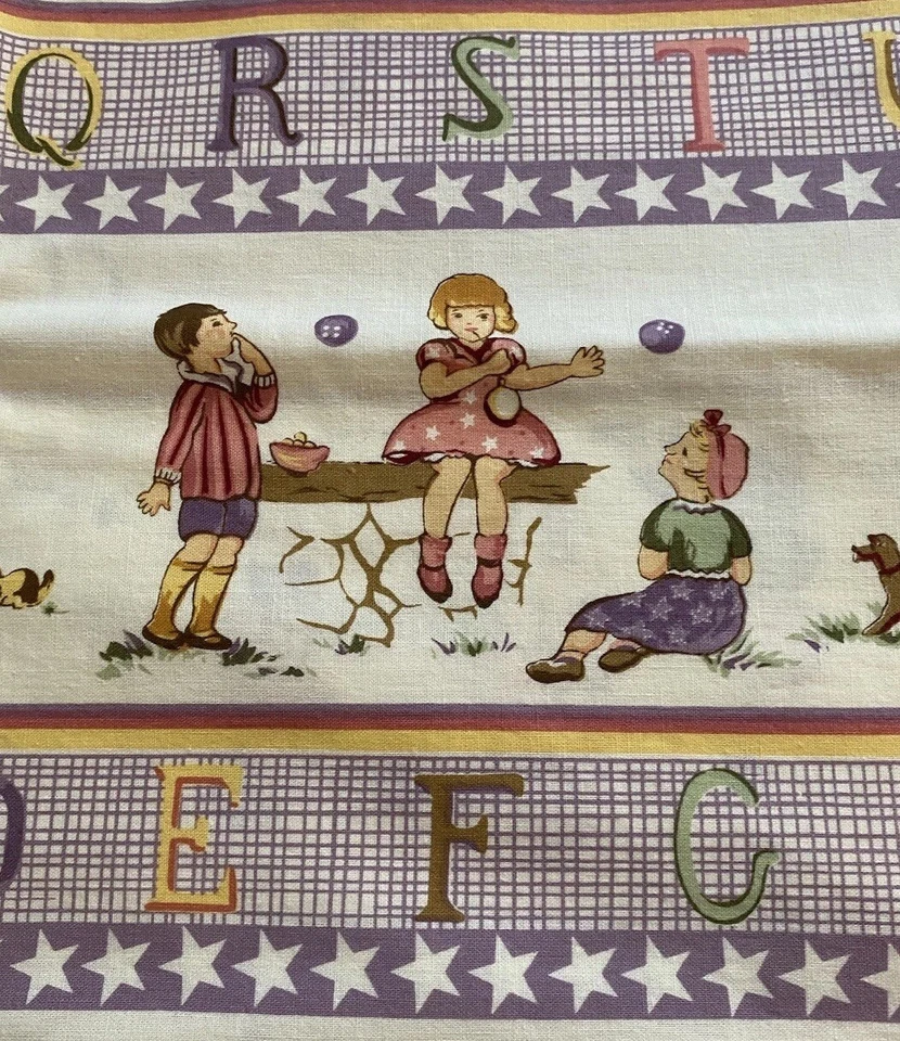 Vintage Alphabet Stripe Michael Miller Cotton Fabric Purple BTY 43” W - Image 2 of 4