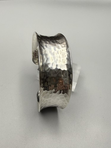 Bracelet Cuff Mexico Solid 925 Sterling Silver Hammered Texture 6.75” 33g 1 Inch - Picture 6 of 13