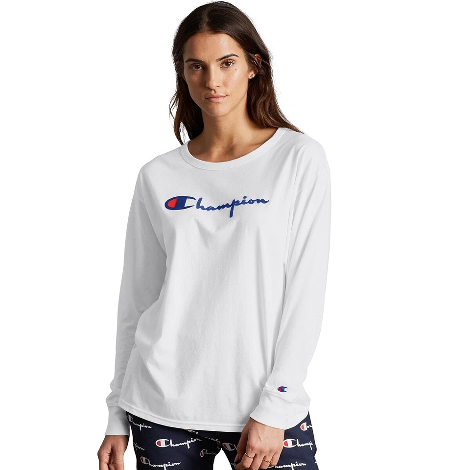 Champion Women's Medium M The Long Sleeve Boyfriend Tee Direct Flock Script - Image 2 of 4